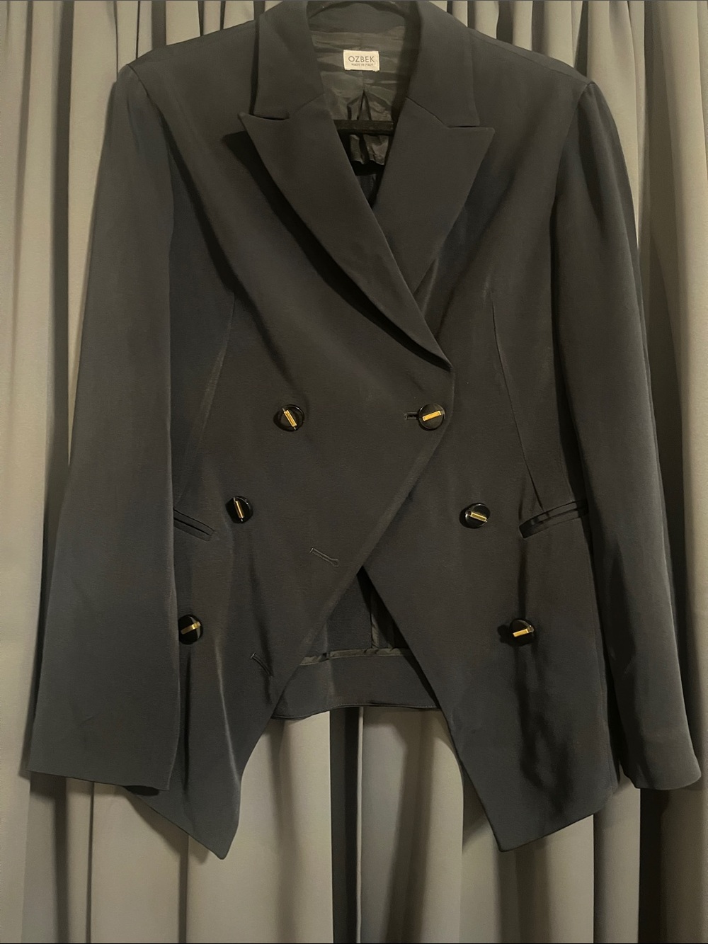 Black Double-Breasted Women's Suit Jacket with Gold Accent Buttons